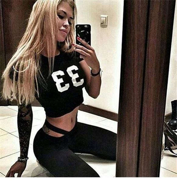 Γυναικεία αθλητική ομάδα - σφήνα + κοντό μπλουζάκι, σε μαύρο χρώμα