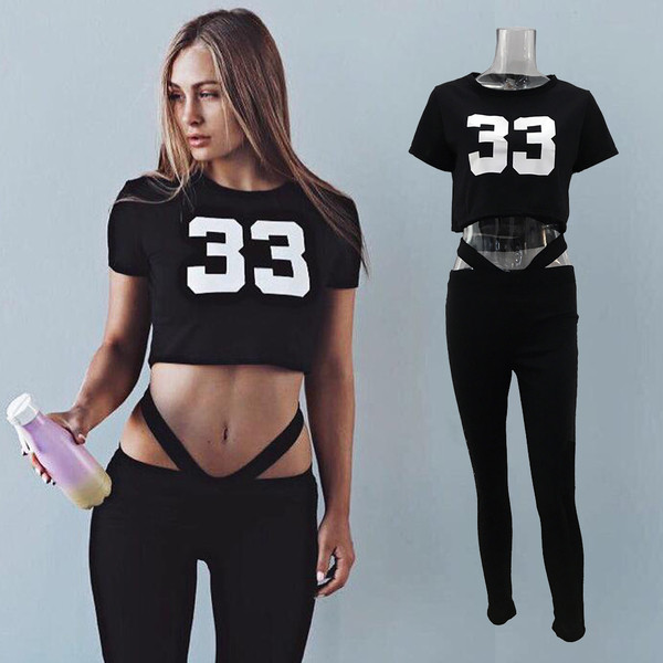 Γυναικεία αθλητική ομάδα - σφήνα + κοντό μπλουζάκι, σε μαύρο χρώμα