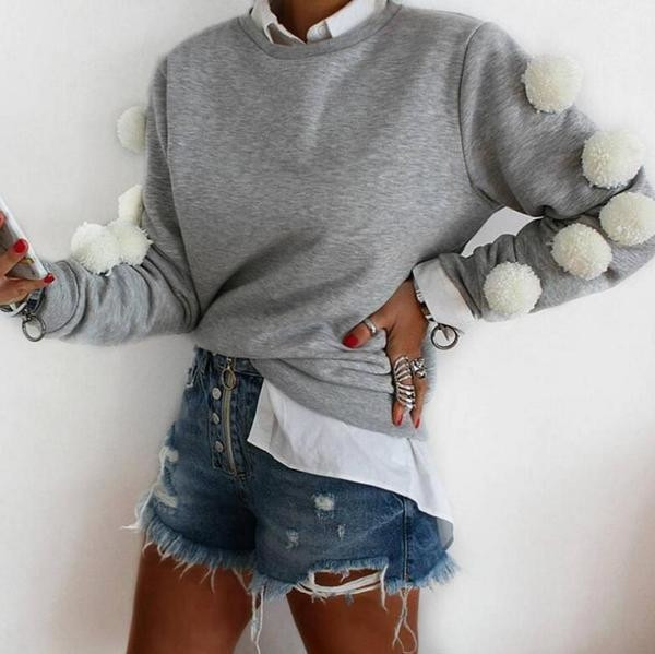 Awesome κυρίες καθημερινή πουλόβερ με κολάρο σε σχήμα O και πολύ όμορφα φτερά κατά μήκος των μανικιών