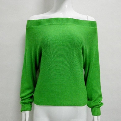 Ежедневен дамски пуловер с паднало рамо и дълъг широк ръкав