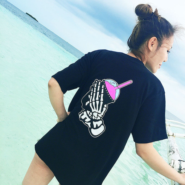 Ежедневен дамски блузон с изображение и 3/4 ръкав, в бял и черен цвят