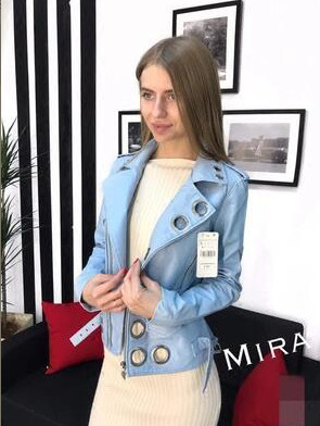 Хит! Дамско кожено яке с интересни кръгли метални орнаменти - 5 цвята