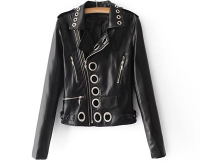 Хит! Дамско кожено яке с интересни кръгли метални орнаменти - 5 цвята