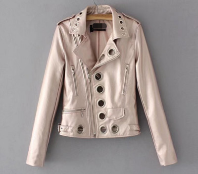 Хит! Дамско кожено яке с интересни кръгли метални орнаменти - 5 цвята