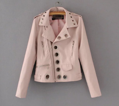 Хит! Дамско кожено яке с интересни кръгли метални орнаменти - 5 цвята