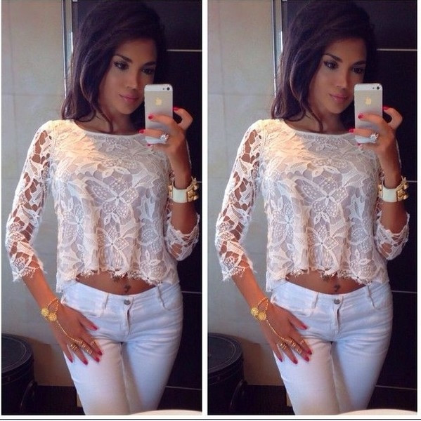 Γυναικεία μπλούζα  με δαντέλα, σε άσπρο χρώμα