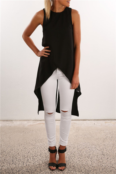 Κομψή ασύμμετρη γυναικεία φανέλα με κολάρο σε σχήμα Τ σε τρία χρώματα