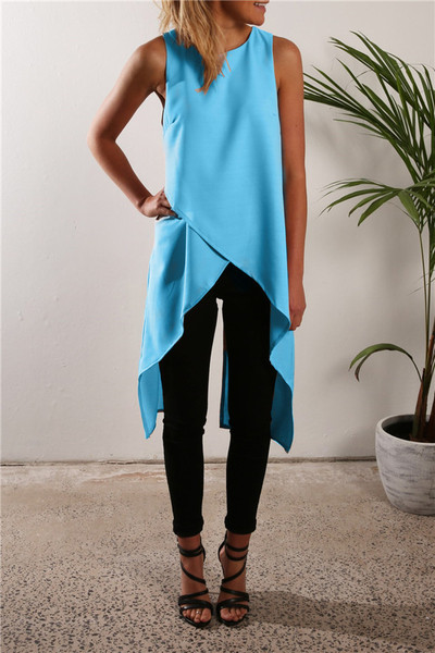 Κομψή ασύμμετρη γυναικεία φανέλα με κολάρο σε σχήμα Τ σε τρία χρώματα