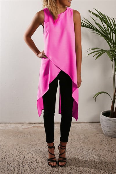 Κομψή ασύμμετρη γυναικεία φανέλα με κολάρο σε σχήμα Τ σε τρία χρώματα