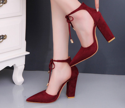 Елегантни дамски обувки с висок ток - остри и с връзки, в няколко цвята