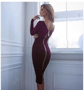 Γυναικεία φόρεμα με δαντέλα σε σχήμα O, μακριά μανίκια και φερμουάρ στην πλάτη