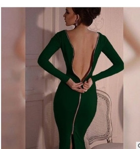 Γυναικεία φόρεμα με δαντέλα σε σχήμα O, μακριά μανίκια και φερμουάρ στην πλάτη