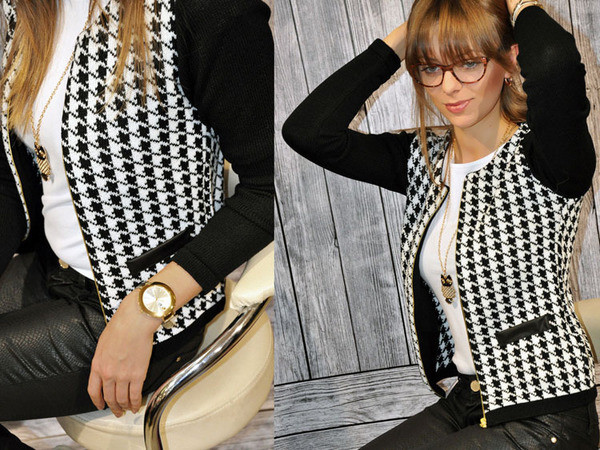 Κομψό γυναικείο σακάκι  σε μαύρο και άσπρο χρώμα