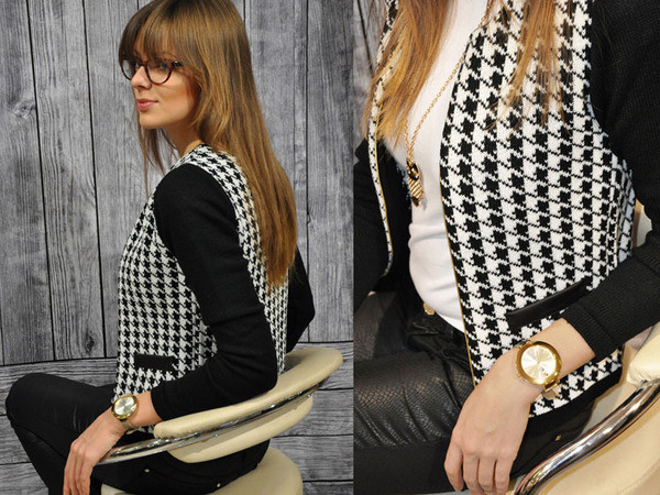 Κομψό γυναικείο σακάκι  σε μαύρο και άσπρο χρώμα