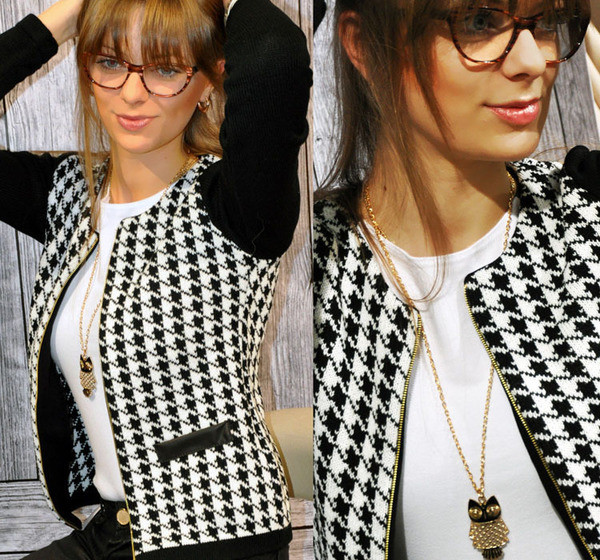 Κομψό γυναικείο σακάκι  σε μαύρο και άσπρο χρώμα