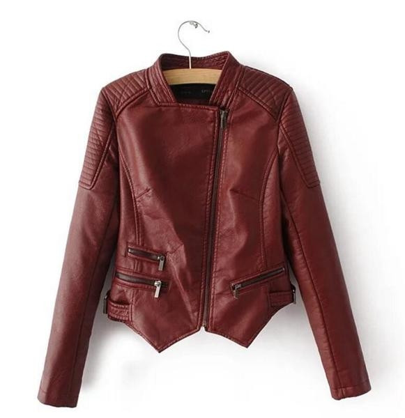 Γυναικείο δερμάτινο μπουφάν με διακοσμητικά φερμουάρ - 2 χρώματα
