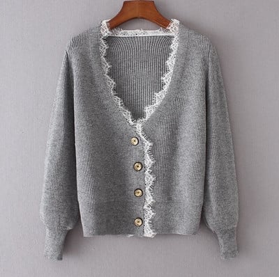 Γυναικεία ζακέτα σε τέσσερα διαφορετικά χρώματα με λεπτή, κομψή δαντέλα