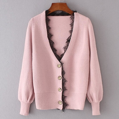 Γυναικεία ζακέτα σε τέσσερα διαφορετικά χρώματα με λεπτή, κομψή δαντέλα