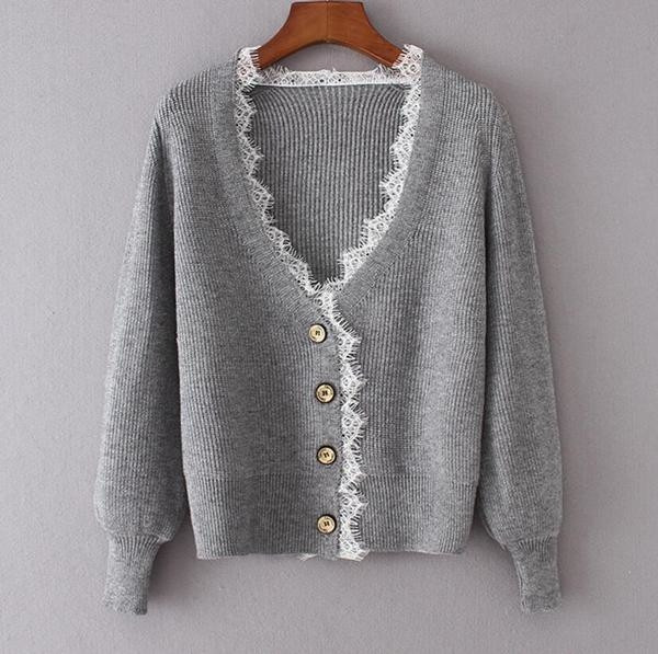 Γυναικεία ζακέτα σε τέσσερα διαφορετικά χρώματα με λεπτή, κομψή δαντέλα 