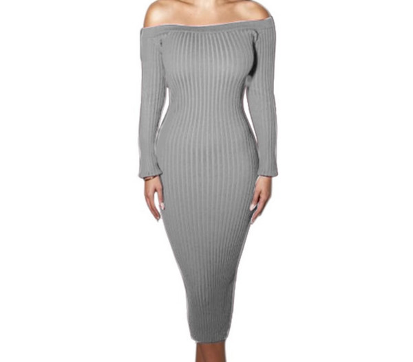 Καθημερινό γυναικείο φόρεμα  με έναν ώριμο ώμο και ένα μακρύ μανίκι - πολλά χρώματα