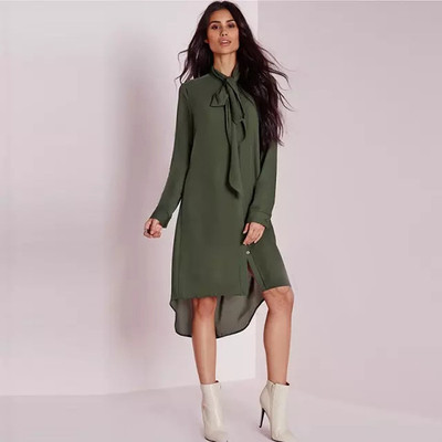 Елегантна дамска дълга риза тип туника с дълъг ръкав и стилно шалче