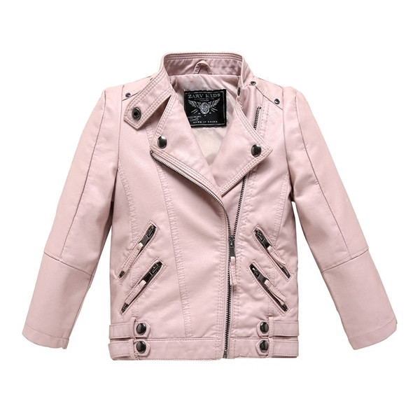 Δερμάτινι μπουφάν για αγόρια με φερμουάρ σε ροζ και μαύρο χρώμα