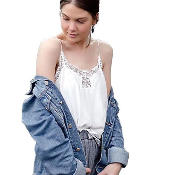 Дамски топ с красива дантела и тънички презрамки - 2 цвята