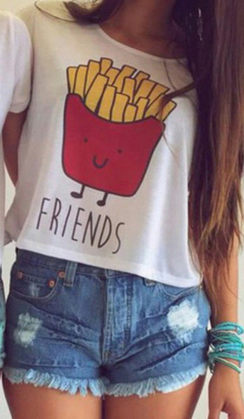 Γυναικεία κοντή μπλούζα με κοντό μανίκι και ενδιαφέρουσα εκτύπωση - 2 σχέδια