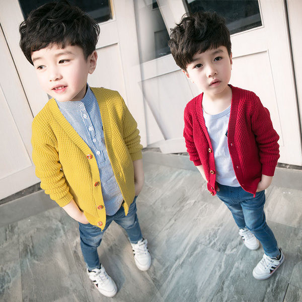 Πλεκτή ζακέτα  για αγόρια σε κίτρινο και κόκκινο χρώμα
