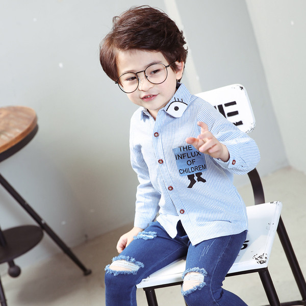 Детска риза за момчета в два цвята на райе с надпис