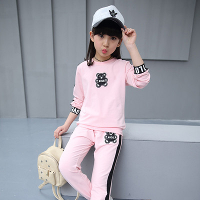 Όμορφό παιδικό σύνολο- μπλούζα + παντελόνι με λάστιχα σε ροζ και μοβ χρώμα