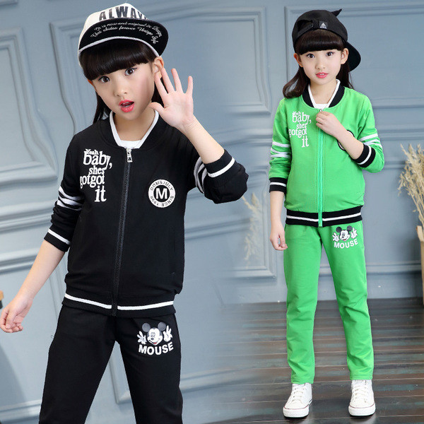 Παιδική φόρμα για κορίτσια - μπλούζα + παντελόνι, με εφαρμογές, σε τέσσερα χρώματα