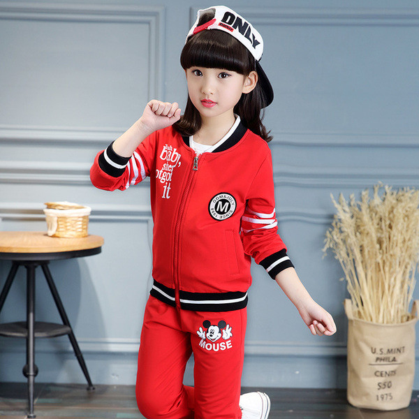 Παιδική φόρμα για κορίτσια - μπλούζα + παντελόνι, με εφαρμογές, σε τέσσερα χρώματα