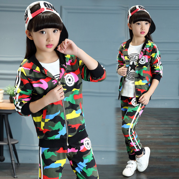 Шарен детски анцуг за момичета - суичър + панталон с ластик