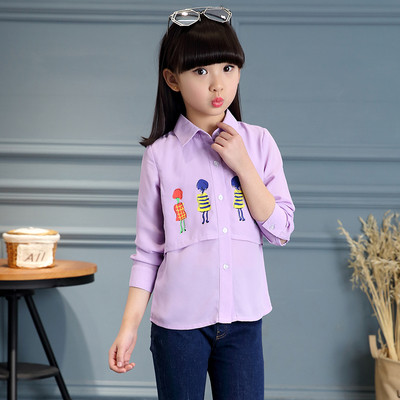 Γυναικείο πουκάμισο με μακρύ μανίκι, σε λευκό και πορφυρό χρώμα με εικόνες