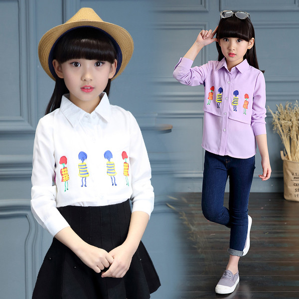 Γυναικείο πουκάμισο με μακρύ μανίκι, σε λευκό και πορφυρό χρώμα με εικόνες