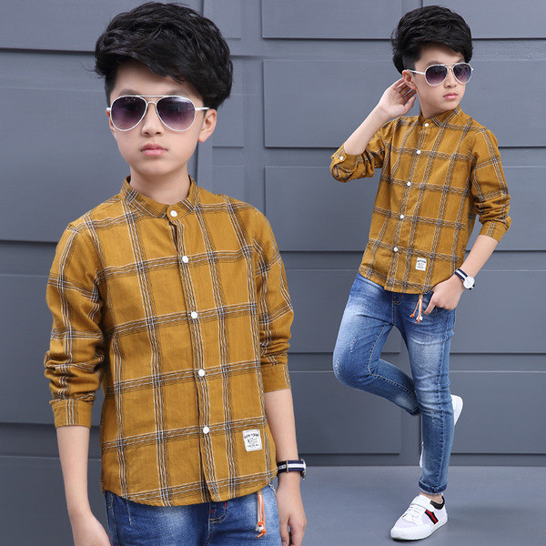 Κομψό πουκάμισο για αγόρια σε καφέ χρώμα