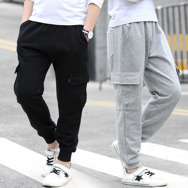 Αθλητικά παντελόνια για αγόρια με τσέπες σε  μαύρο και γκρι