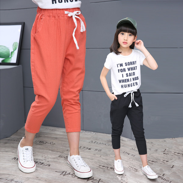 Стилен детски 7/8 панталон за момичета в три цвята