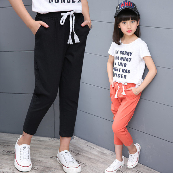 Стилен детски 7/8 панталон за момичета в три цвята