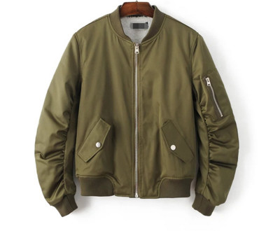 Актуално дамско бомбър яке с джобове и вълнена подплата