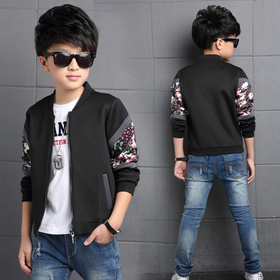 Κομψό παιδικό φθινοπωρινό μπουφάν για αγόρια με floral διακόσμηση σε τρία χρώματα