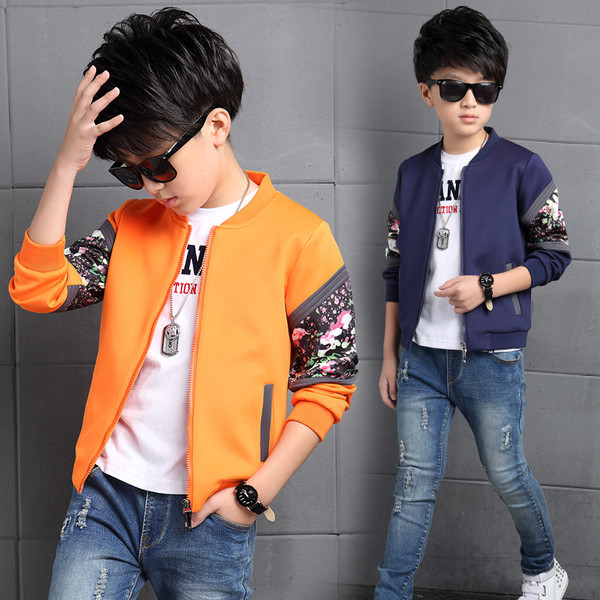 Κομψό παιδικό φθινοπωρινό μπουφάν για αγόρια με floral διακόσμηση σε τρία χρώματα