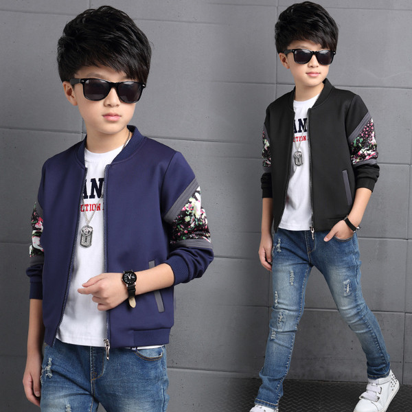 Κομψό παιδικό φθινοπωρινό μπουφάν για αγόρια με floral διακόσμηση σε τρία χρώματα