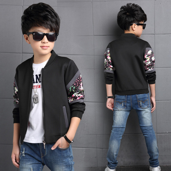 Κομψό παιδικό φθινοπωρινό μπουφάν για αγόρια με floral διακόσμηση σε τρία χρώματα