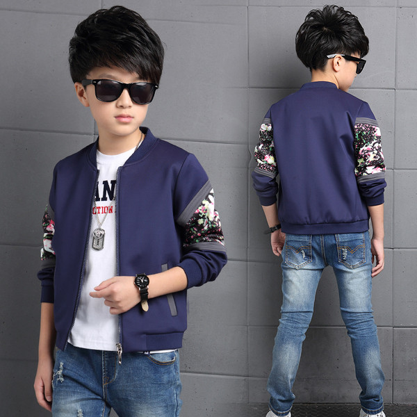 Κομψό παιδικό φθινοπωρινό μπουφάν για αγόρια με floral διακόσμηση σε τρία χρώματα