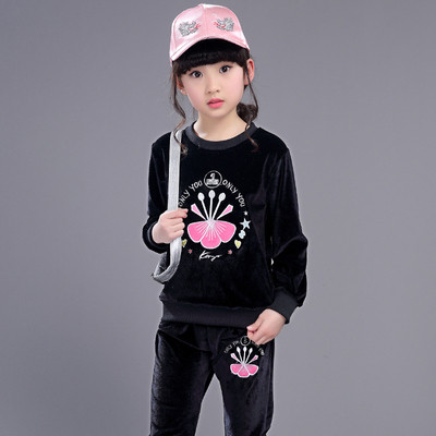 Παιδική φόρμα για κορίτσια από βελούδο με εκτύπωση, σε τρία χρώματα