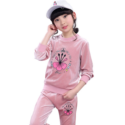 Παιδική φόρμα για κορίτσια από βελούδο με εκτύπωση, σε τρία χρώματα