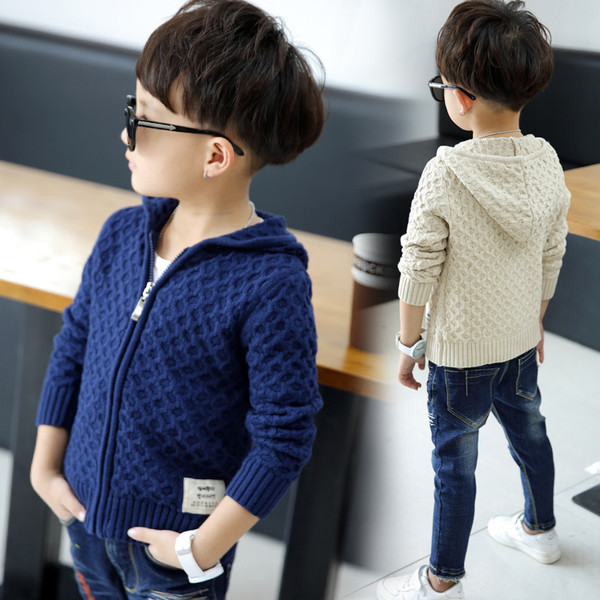 Ζεστή παιδική ζακέτα για αγόρια με κουκούλα σε δύο χρώματα