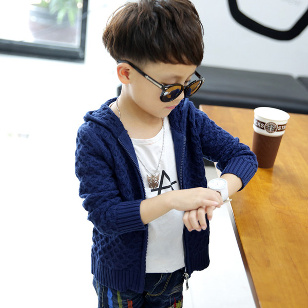 Ζεστή παιδική ζακέτα για αγόρια με κουκούλα σε δύο χρώματα